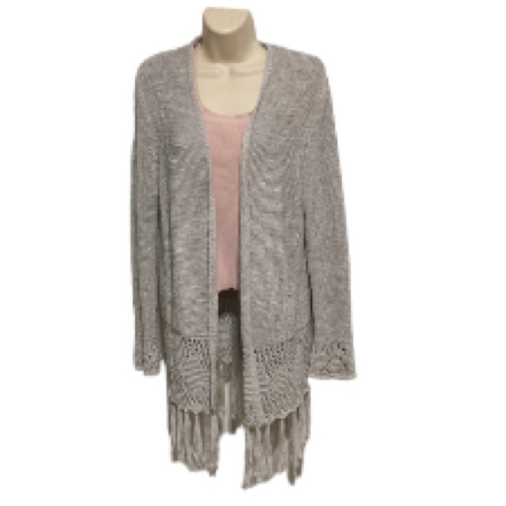 Knox Rose Fringe Open Cardigan Sweater Heather Gray Knit Womens Medium